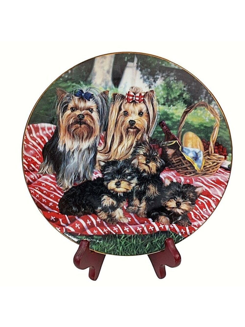 Family Picnic Yorkshire Terrier Collector Plate Michele Amatrula Danbury Mint